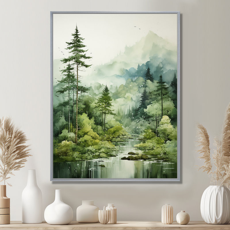 Forêt, énigmatique, forêt, art mural, H 20 po x l 12 po x P 1 po, Encadrement argenté