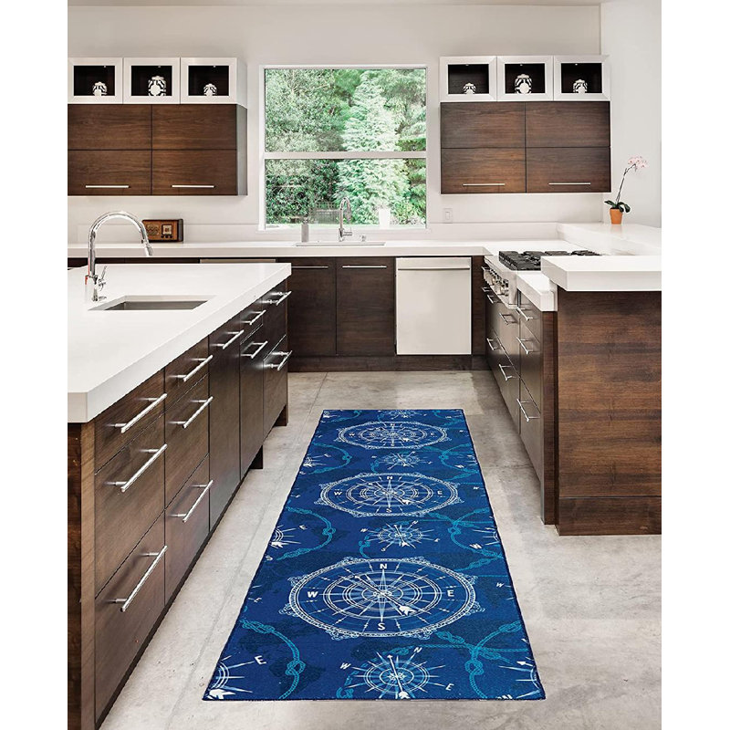 Tapis bleu et ivoire lavable à la machine Migliore, Tapis de couloir 2 pi x 8 pi