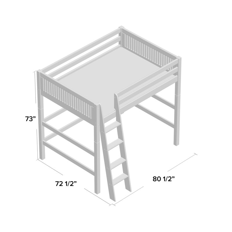 Lit mezzanine double en bois massif Fradin, Blanc