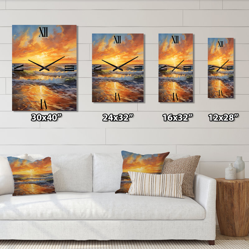 Beach Photo Sunlit Horizons VII - Nautical & Beach Wall Clock Oversized, 32" H x 16" W x 1" D