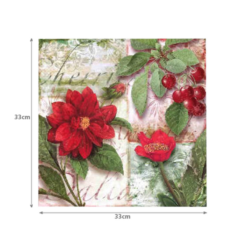Paquet de 20 serviettes de table à 3 plis déjeuner (fleur des Fêtes) - ensemble de 6