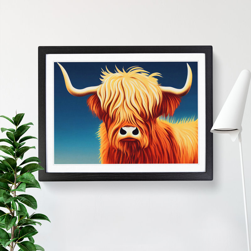 Artistic Highland Cow - Single Picture Frame Print, 46cm H x 64cm W x 2cm D, Black Framed