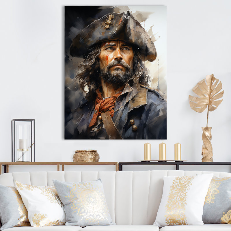 Portrait de capitaine pirate - reproduction sur toile tendue, H 32 po x l 24 po x P 1 po