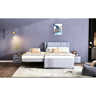 Lit plateforme gris avec lit gigogne extensible - Lit gigogne utile Fabrication en bois massif. Aucun sommier tapissier requis. Nuit de détente
