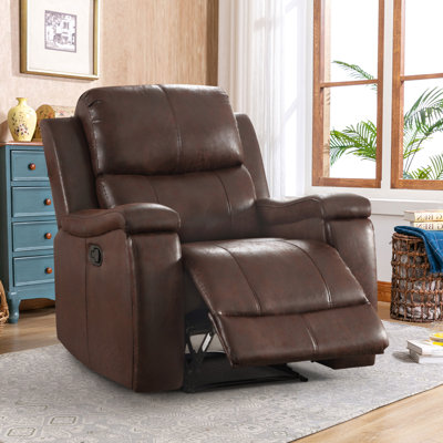 Ilkeston 37" Wide Modern Vegan Leather Manual Recliner Chair with Built-in Cup Holder