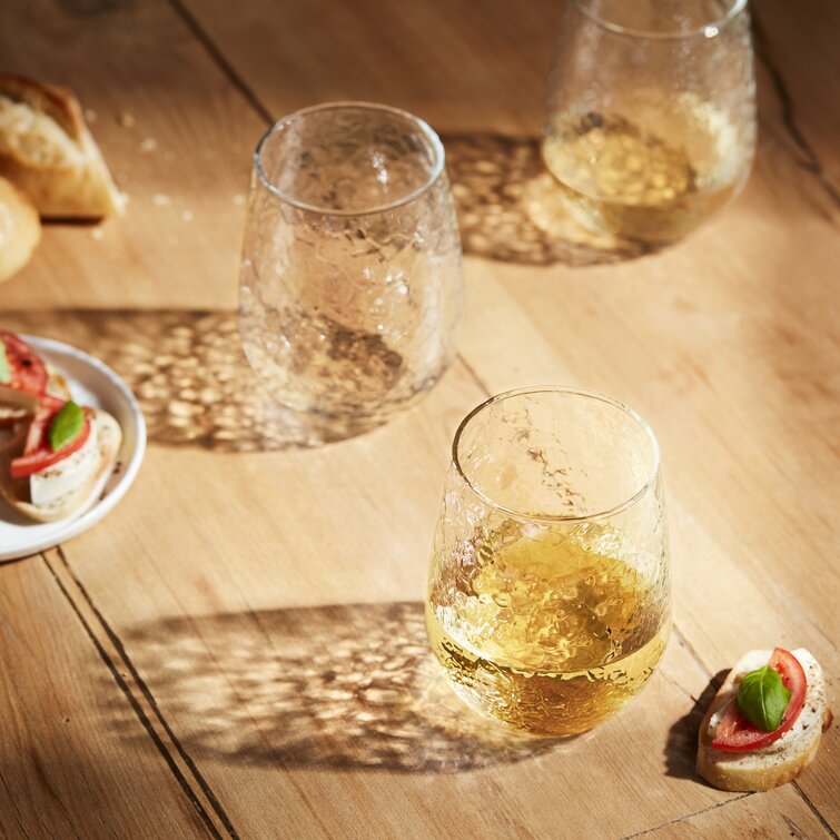 Glass & Gold-Tone Hammered Design Stemless Wine Glasses, Set of 4