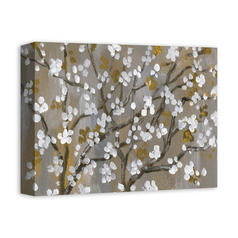 Fleurs de cerisier blanches sur toile, H 11 po x l 14 po x P 1,25 po, Sans cadre