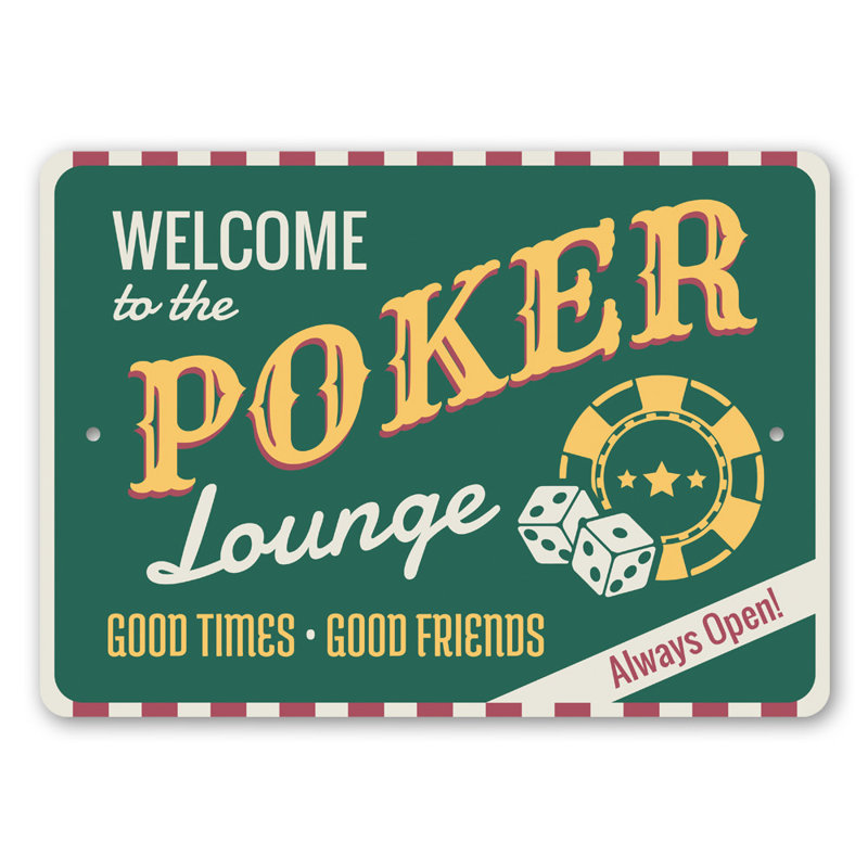 Plaque de bienvenue en aluminium Poker Lounge, H 10 po x l 14 po x P 0,04 po