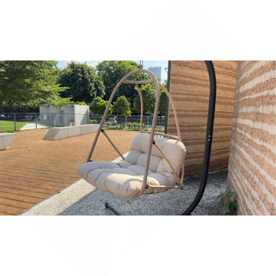 Fauteuil à œufs pivotant avec support Fauteuil suspendu en osier de rotin pour l'intérieur et l'extérieur avec support de type C, avec coussin et oreiller