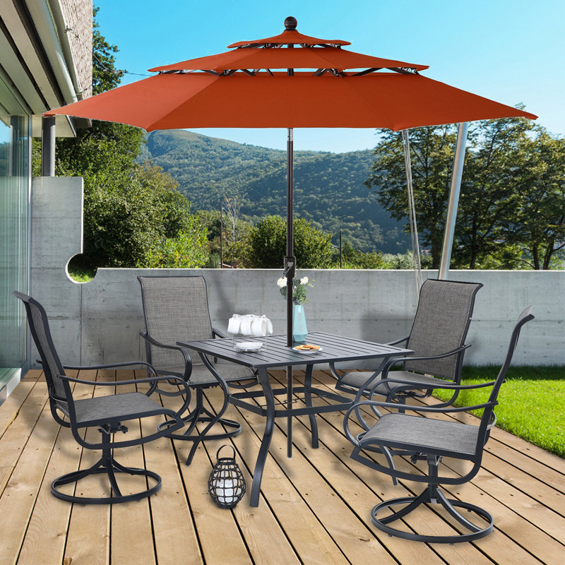 Alyah 4 - Person Patio Dining Set with Square Table, Orange