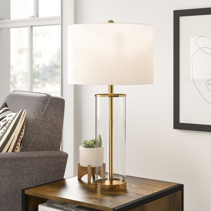 Silberston Glass Table Lamp, Clear/Brass Gold