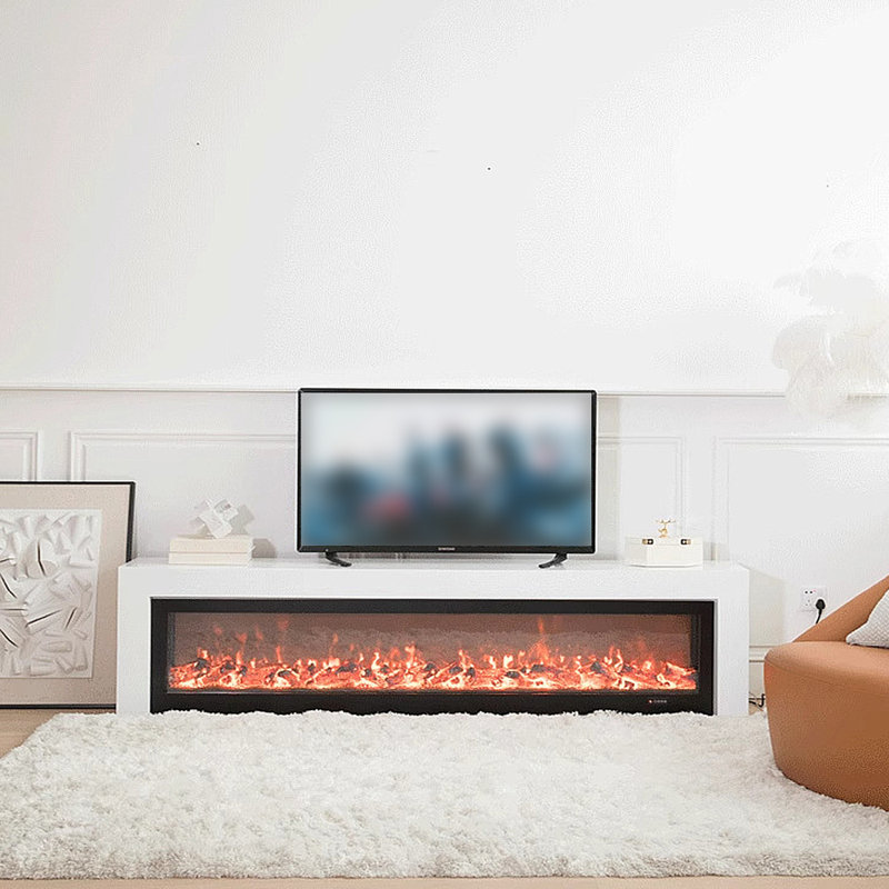 Rock Slab Fireplace Simulated Flame TV Stand, White, 70.87"