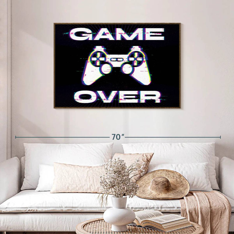 Game Over Glitch, Cadre flottant en noyer, 43 po x 29 po
