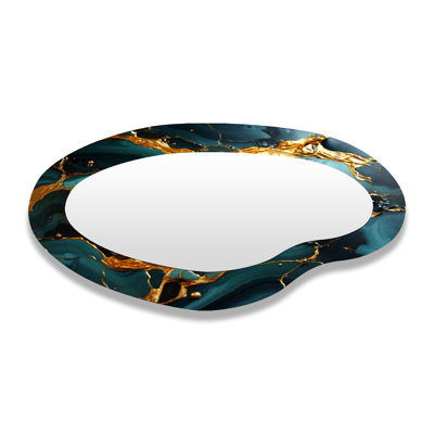 Green and Gold topaz Agate Granite II - Irregular Abstract Assymetrical Modern Unique Wall Mirror