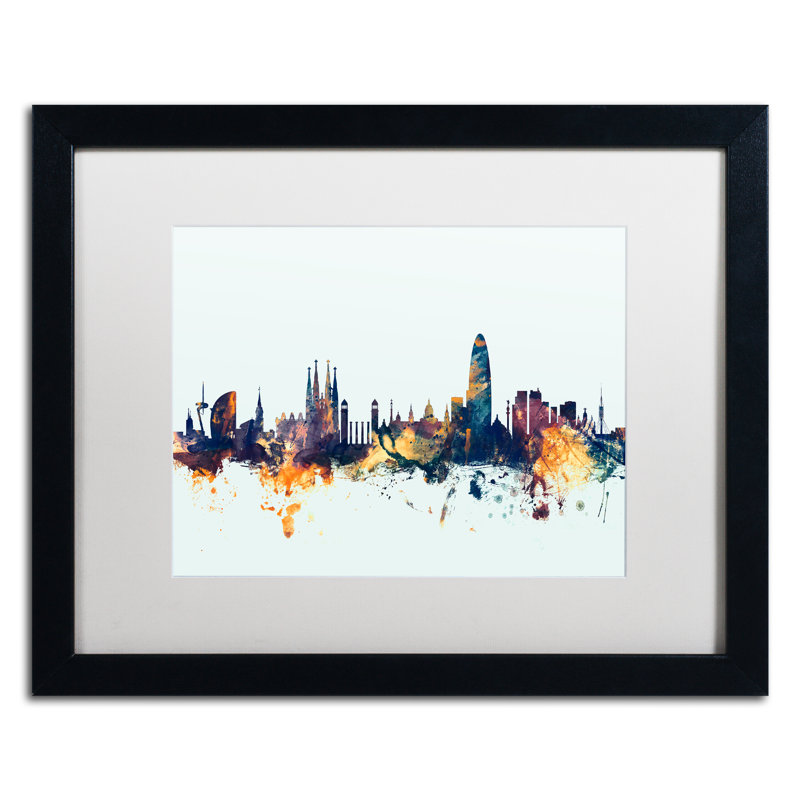 « barcelone espagne horizon blue », impression encadrée, H 16 po x l 20 po x P 0,5 po
