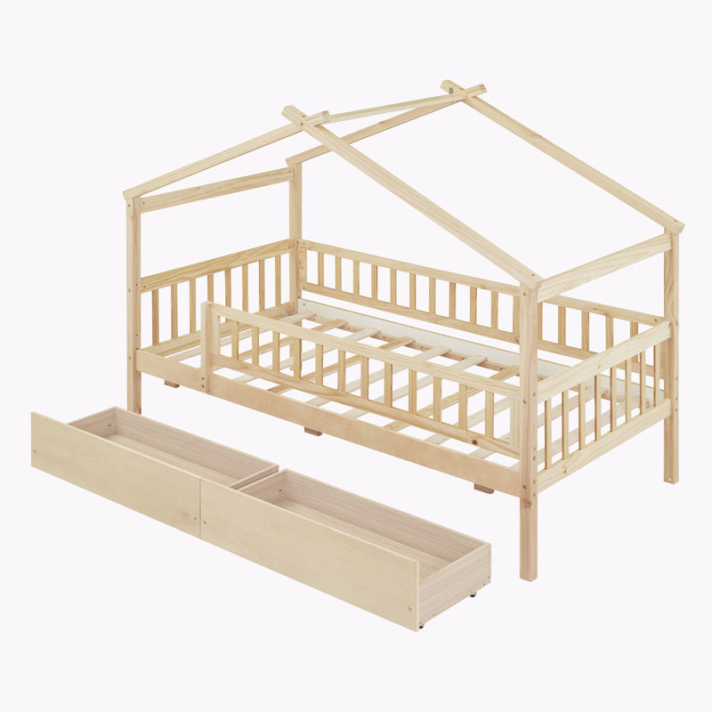 Lit de rangement en bois Terral, Naturel, Simple