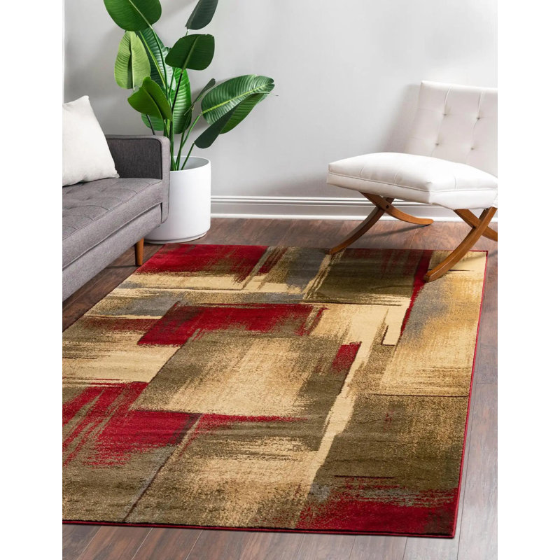 Tapis contemporain Trejo couleur vin carré, Rectangle 3 pi 1 po x 5 pi 3 po