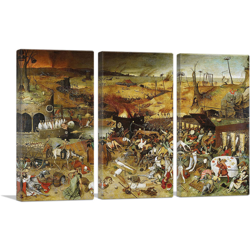 «The Triumph of Mort 1562» par Peter Bruegel l'Ancien, ensemble de 3 reproductions d'art sur toile tendue
