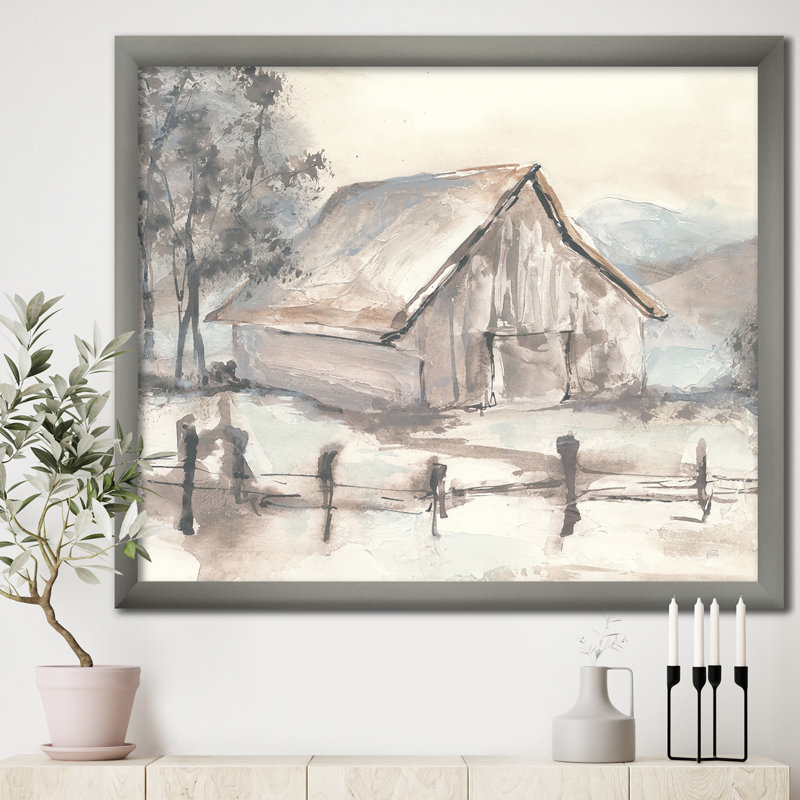 Cadre photo vii "campagne grange" , reproduction sur toile, H 16 po x l 16 po x P 1 po, Cadre argenté