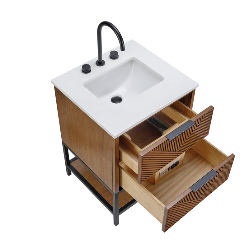 Ensemble de meuble-lavabo 24 po Diamond, Quartz blanc, Noyer, Noir mat