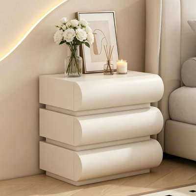 Table de chevet rembourrée en cuir crème à 3 tiroirs sans assemblage crème