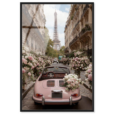 «Eiffel Blossom Ride», reproduction d'art acrylique encadrée Coastal Glam par Notoriart, cadre noir, H 46 po x l 31 po