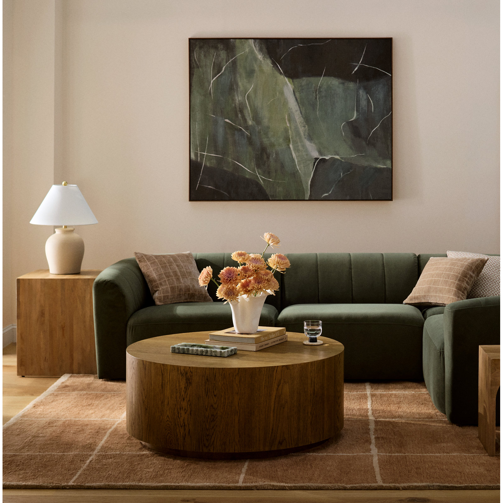 Taryn 42" Drum Coffee Table, Light Brown