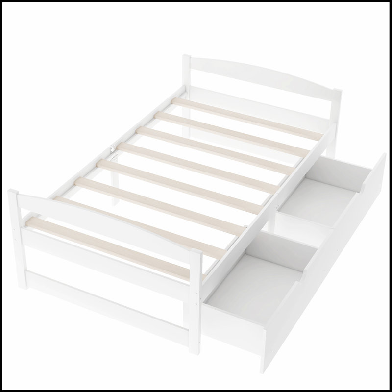 Lit plateforme simple avec deux tiroirs spacieux pour un rangement optimisé et une esthétique moderne, Blanc