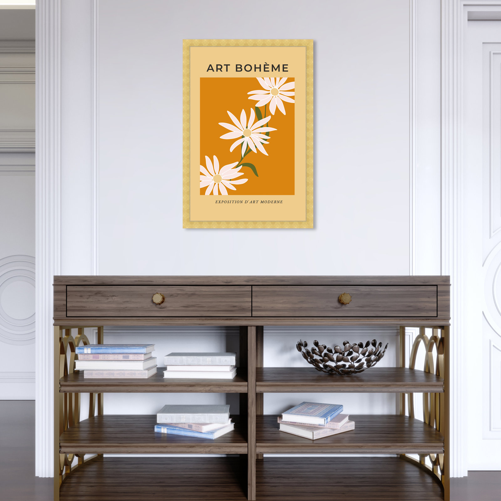 French "White Daisy" Print by Oliver Gal, 26" H x 18" W, Gold Framed Paper