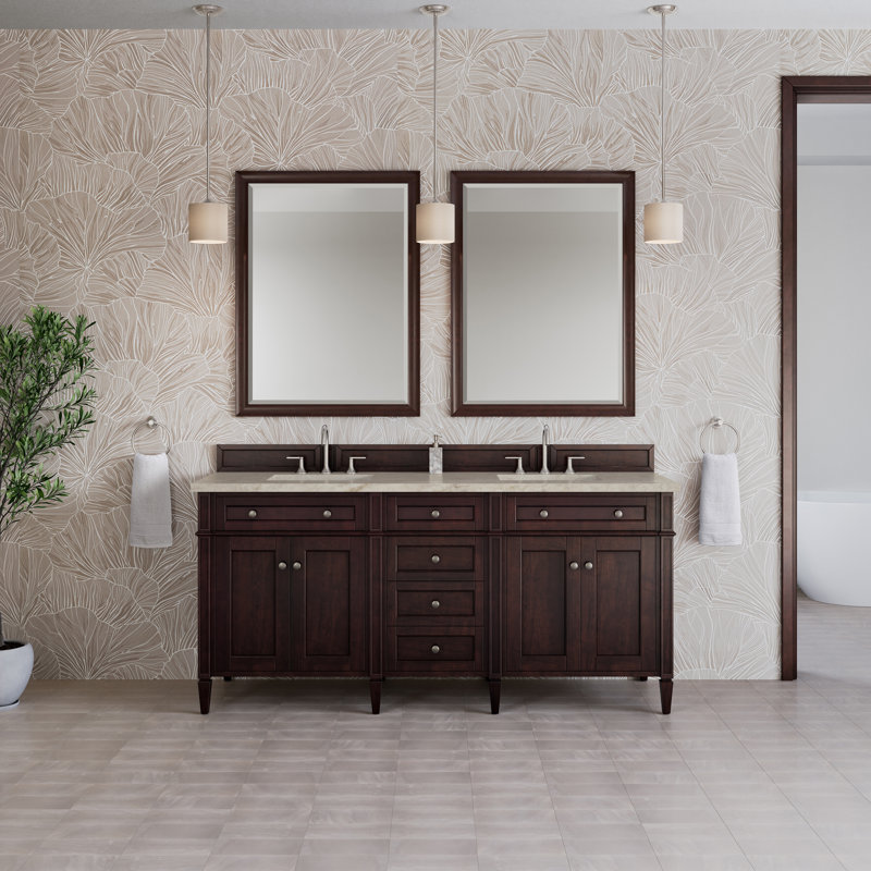 Brittany 72" W Double Vanity, Black Onyx, Carrara White, 8" Widespread