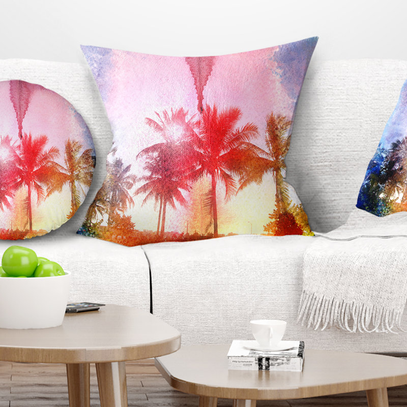 Landscape Retro Palm Trees Long View Pillow, 16" x 16", Throw Pillow