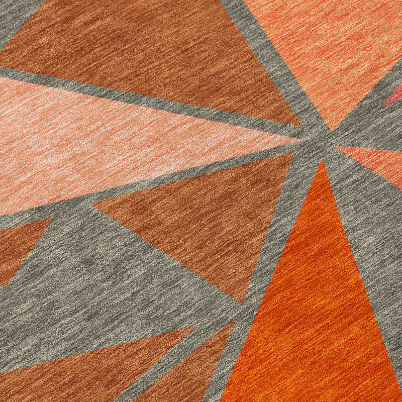 Rust and Gray Geometric Washable Indoor/Outdoor Rug 2'6" x 3'10"