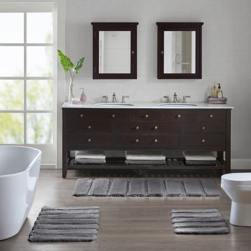 Tapis en polyester antidérapant de style moderne pour salle de bain gris, L 58 po x l 24 po
