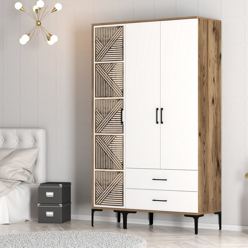 Berend 3 Door Manufactured Wood Wardrobe, Walnut/White