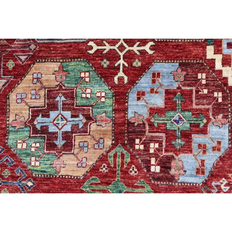 Tapis unique rouge, vert, orange et bleu de 5 pi x 7 pi 2 po