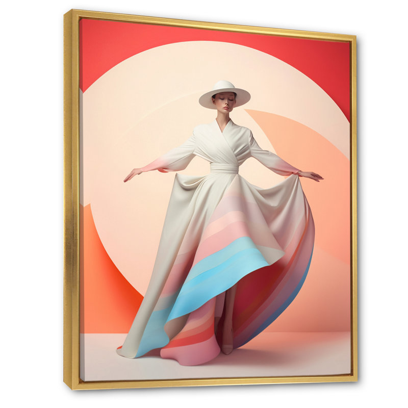 «Pastel Spirals Woman Dress V», reproduction d'art sur toile, H 44 po x l 34 po x P 1,5 po, Toile avec cadre flottant or
