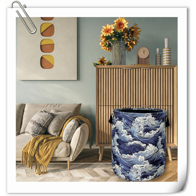Panier à linge rétro Vintage Sea Waves avec poignées Sac de rangement universel imperméable en tissu Oxford