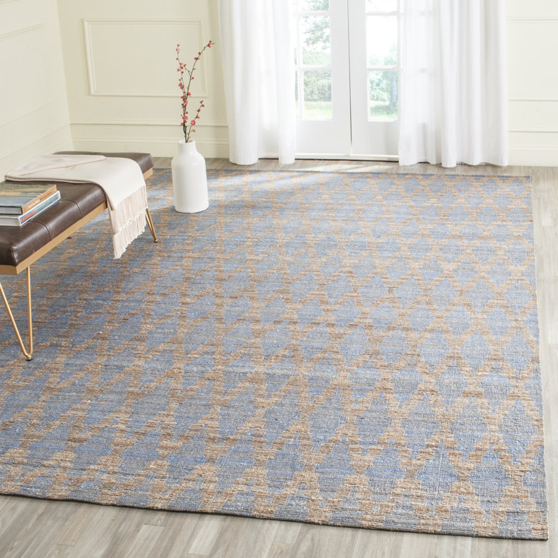 Montserrat Hand Woven Jute/Cotton Geometric Rug in Light Blue/Gold, Rectangle 8' x 10'