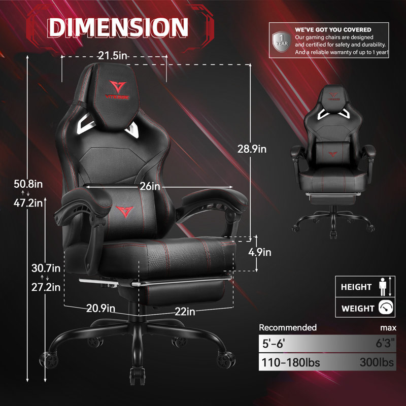 Fauteuil de jeu Inbox Zero pour adultes, Noir / Rouge