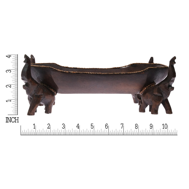 Plateau rectangulaire en bois sculpté à la main Confident Elephants