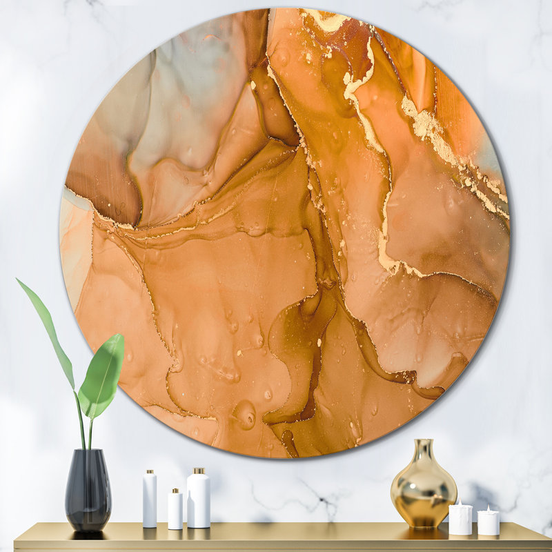 «Brown Luxury Abstract Fluid Art III», art mural moderne en métal, H 23 po x l 23 po x P 1 po