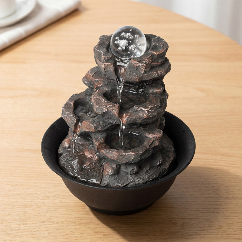  Water Fountain Tabletop Water Feature 3-Speed Flow,Resin Rock,Brown