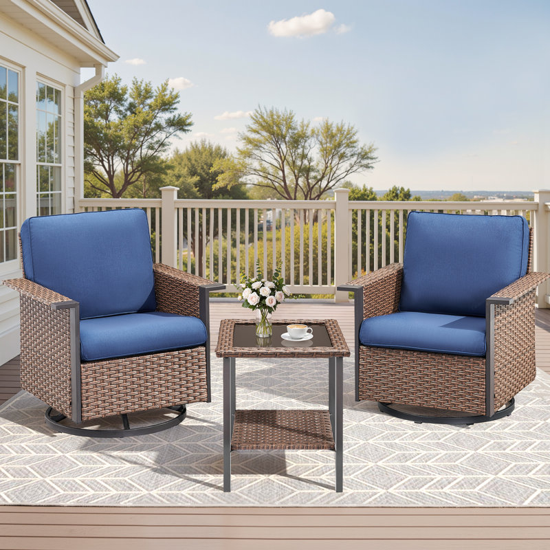 Chaise berçante pivotante en osier avec rangement Coady, Bleu, Brun
