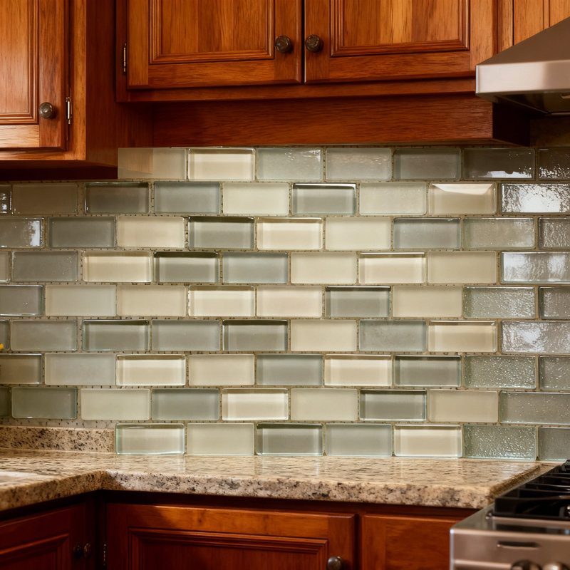 Free Flow 1 in. x 2 in. Glass Straight Edge Brick Mosaic Wall & Pool Tile, Oyster Beige