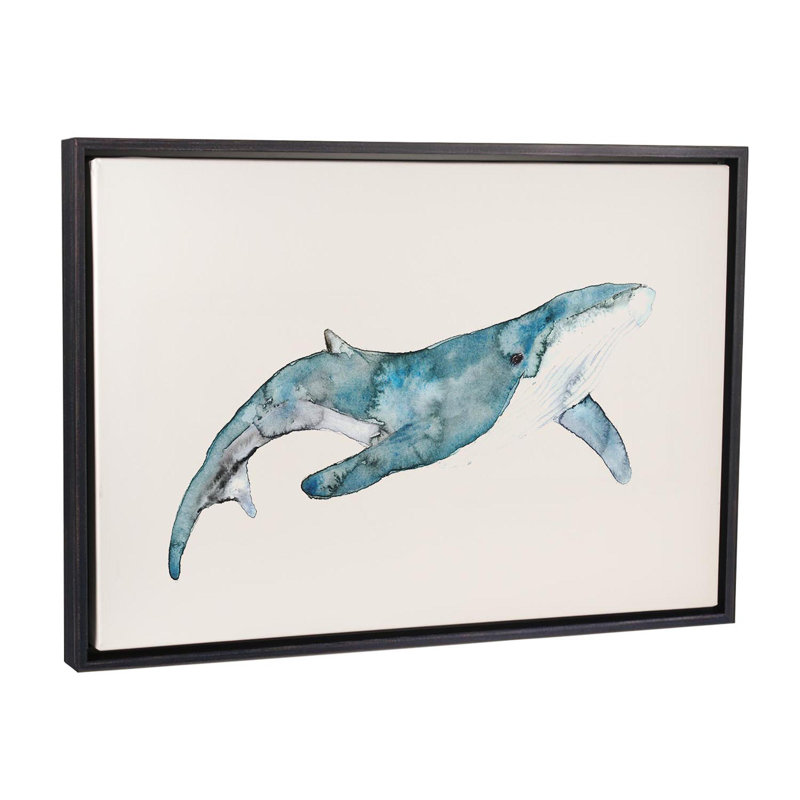 Art de baleine, Toile avec cadre noir patiné, H 26 po x l 40 po x P 1,5 po