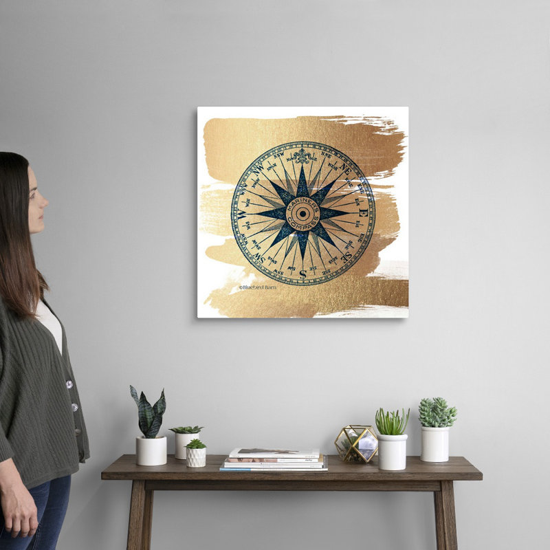 Or brossé rose Compass-impression sur toile, Toile tendue, H 24 po x l 24 po x P 1,25 po