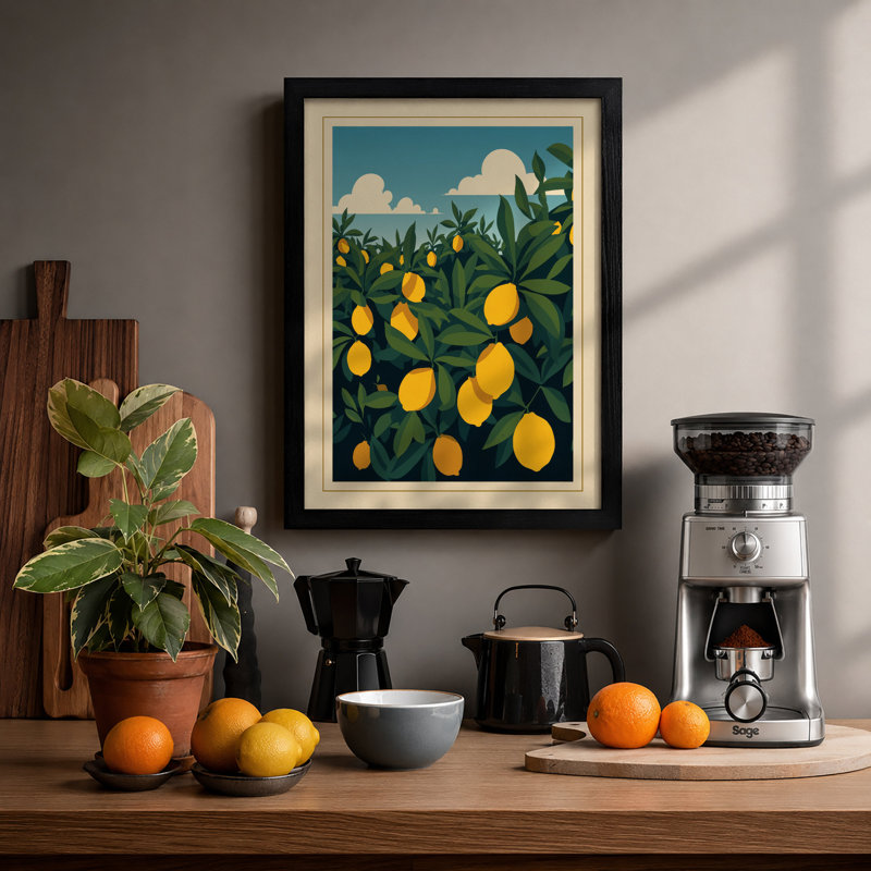 Lemon Tree in Spring Botanical - Framed Print, Black, A3 - 42.0 x 29.7 cm