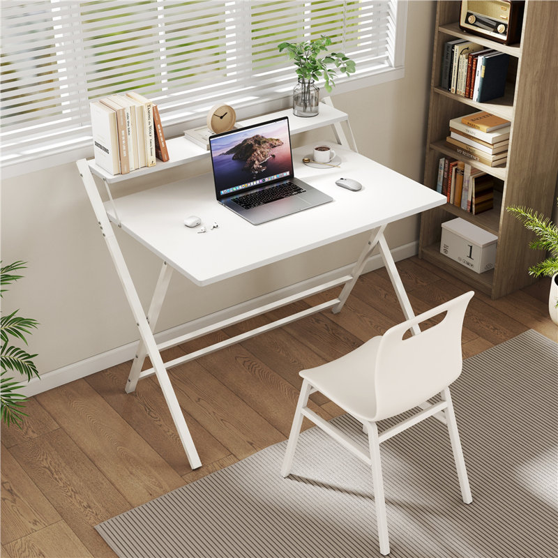 2-Tier Foldable Computer Desk, White, 90cm. H x 106.5cm. W x 60.5cm. D