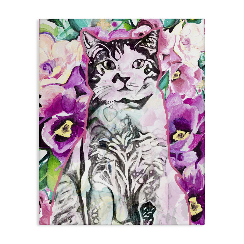 Art mural sur toile "Kitty Parmi les Fleurs" par Chelsea Goodrich, H 48 po x l 36 po