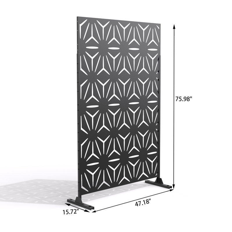 4 ft. W Stanaford Metal Privacy Screen Privacy Panel with Pattern, Stellate, Black